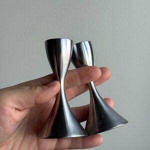 2 Umbra Vintage SilverChrome Small Taper Candle Stick Holders Post Modern Decor